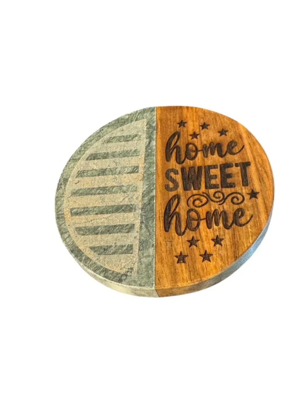 Home Sweet Home Round Coaster, Marble and Wood, Rustic Farmhouse Style, Decorati